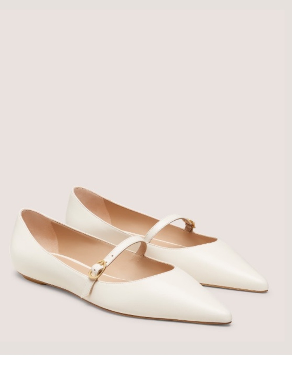 Stuart Weitzman Pointed Mary Jane Flats in Cream